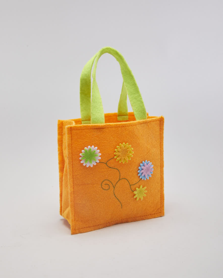 Vintage 00s Handmande Orange Felt With Flower Detail Handbag - O/S
