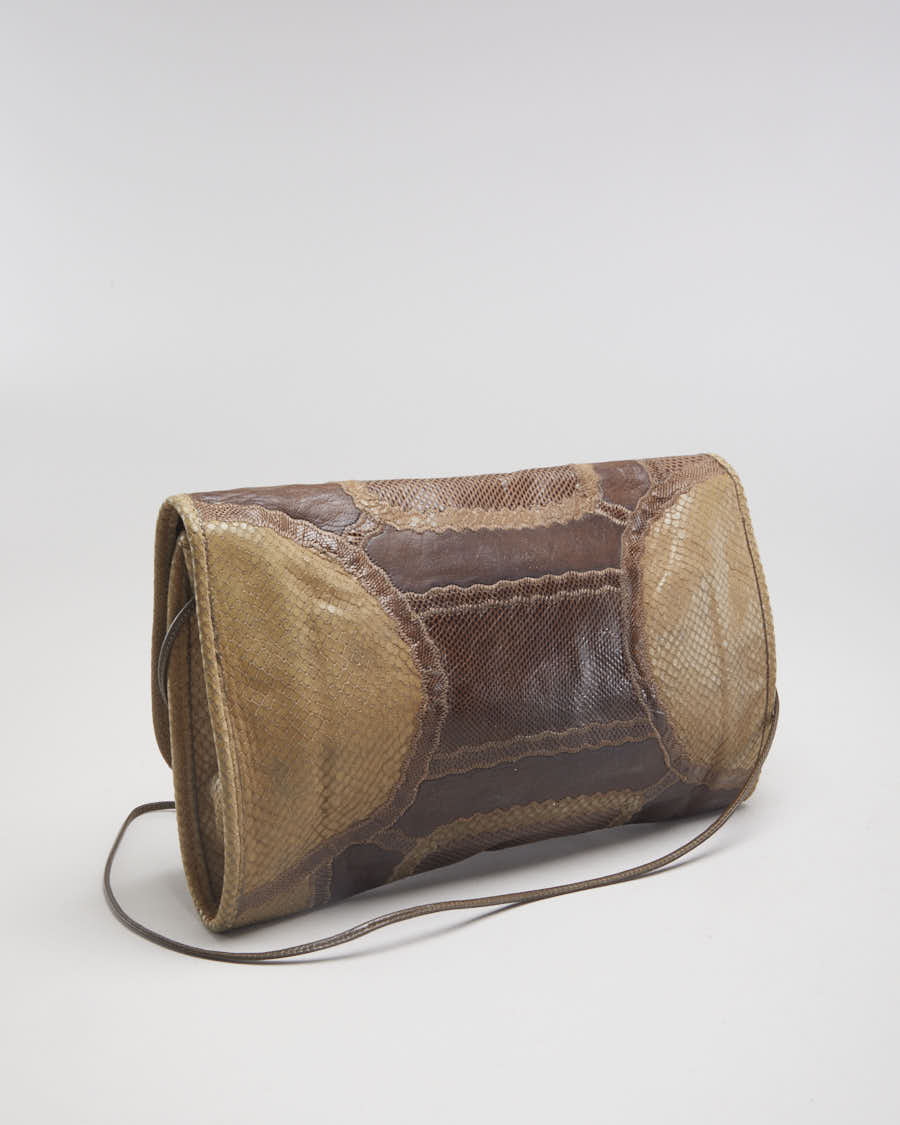 Vintage 80s Carlos Falchi Brown Snakeskin Leather Bag - O/S