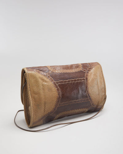 Vintage 80s Carlos Falchi Brown Snakeskin Leather Bag - O/S
