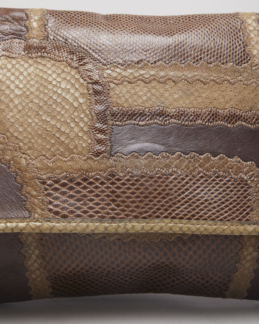 Vintage 80s Carlos Falchi Brown Snakeskin Leather Bag - O/S