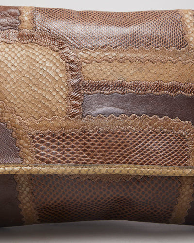 Vintage 80s Carlos Falchi Brown Snakeskin Leather Bag - O/S
