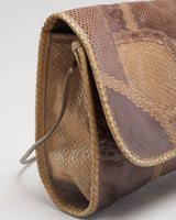 Vintage 80s Carlos Falchi Brown Snakeskin Leather Bag - O/S
