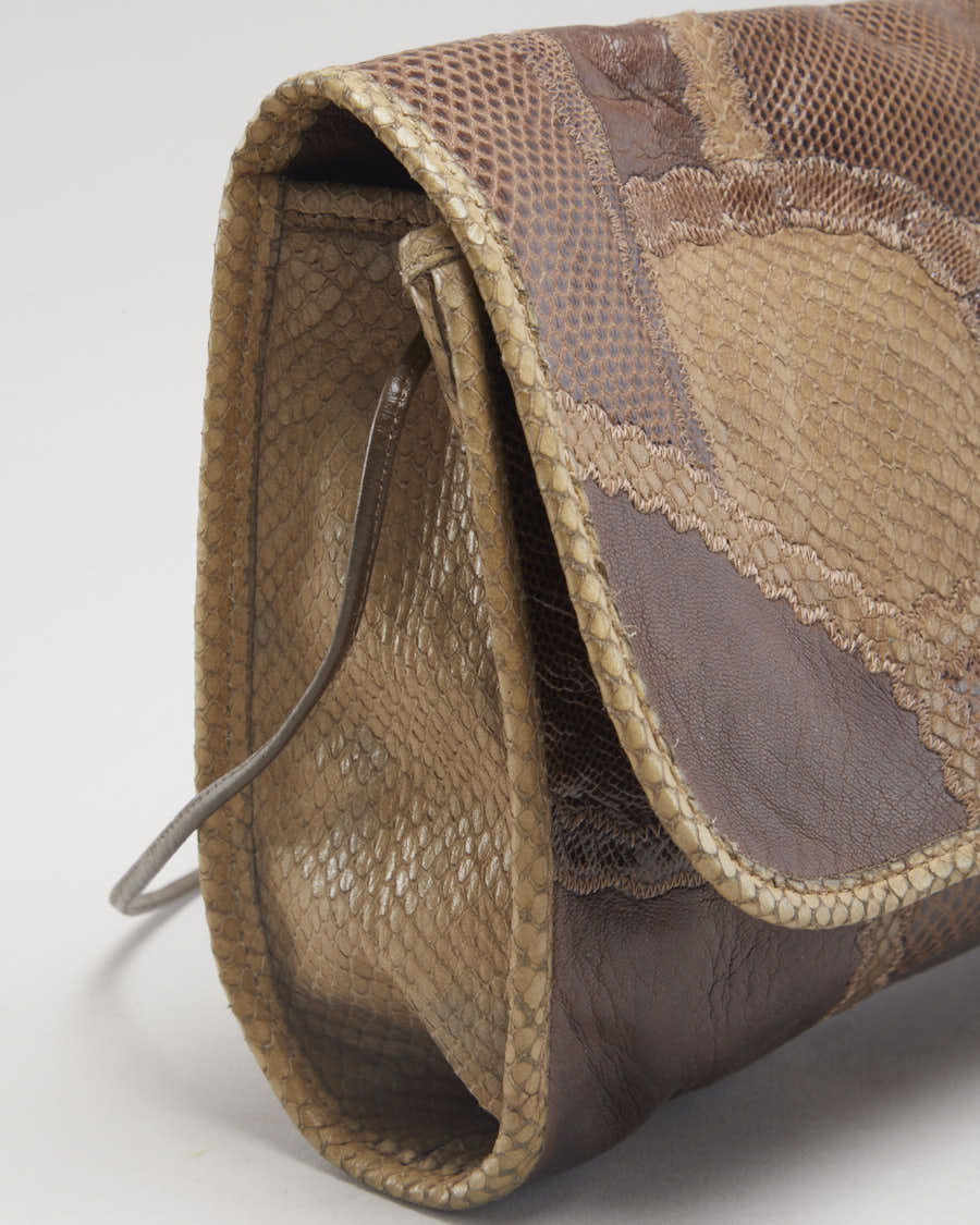Vintage 80s Carlos Falchi Brown Snakeskin Leather Bag - O/S