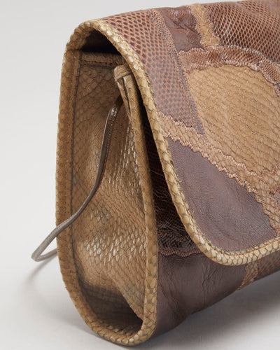 Vintage 80s Carlos Falchi Brown Snakeskin Leather Bag - O/S