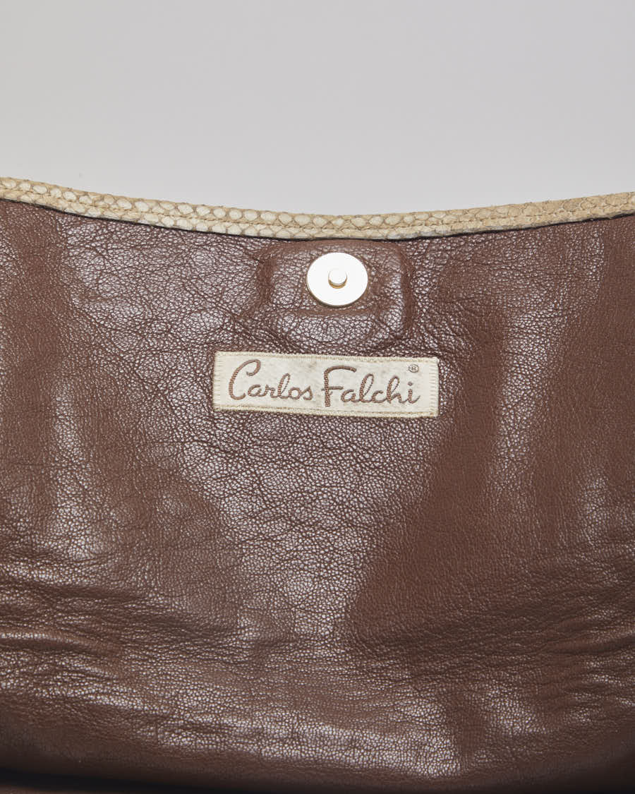Vintage 80s Carlos Falchi Brown Snakeskin Leather Bag - O/S
