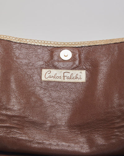 Vintage 80s Carlos Falchi Brown Snakeskin Leather Bag - O/S