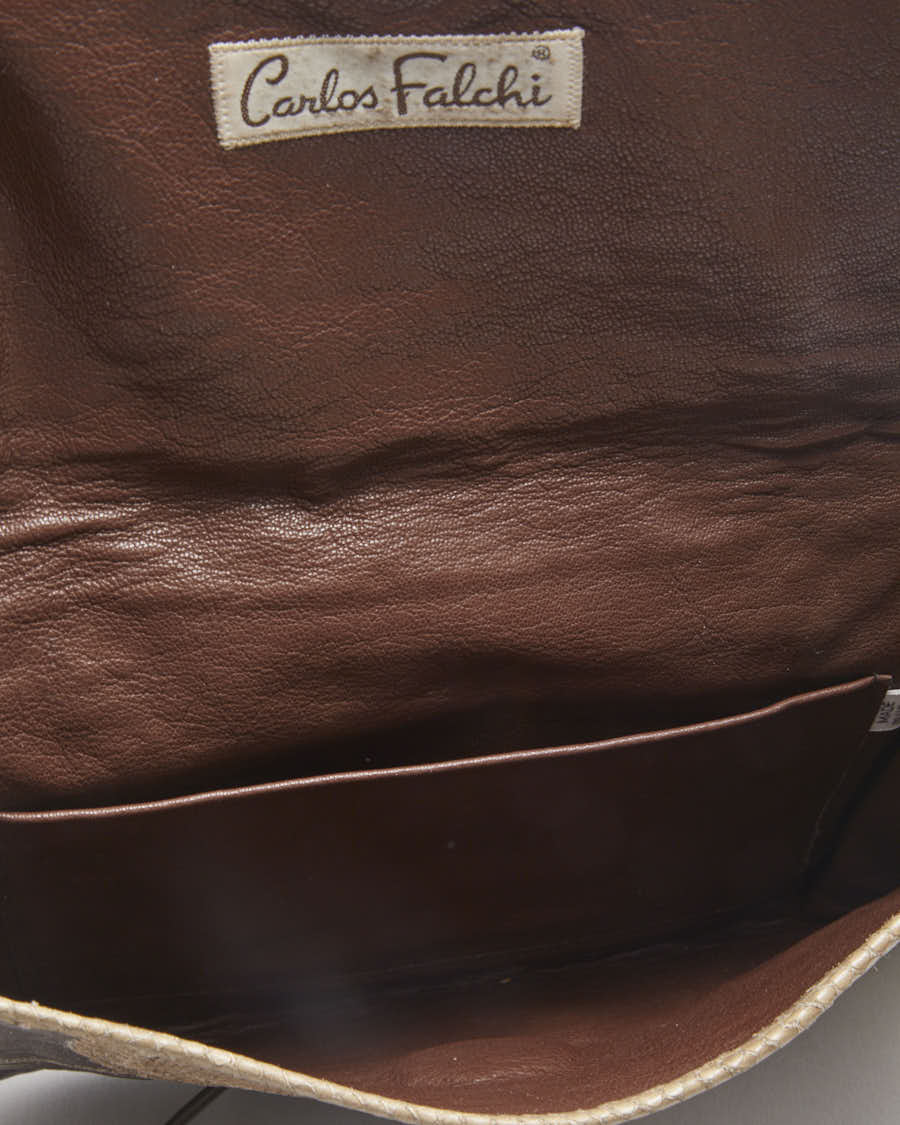 Vintage 80s Carlos Falchi Brown Snakeskin Leather Bag - O/S