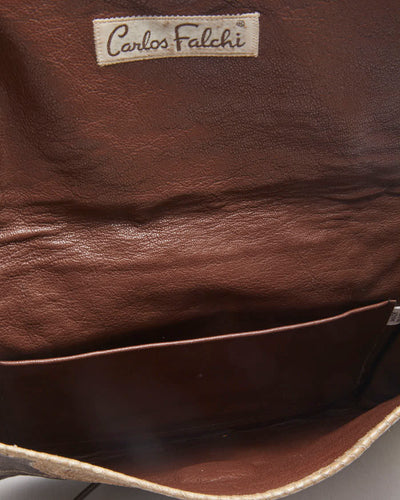 Vintage 80s Carlos Falchi Brown Snakeskin Leather Bag - O/S