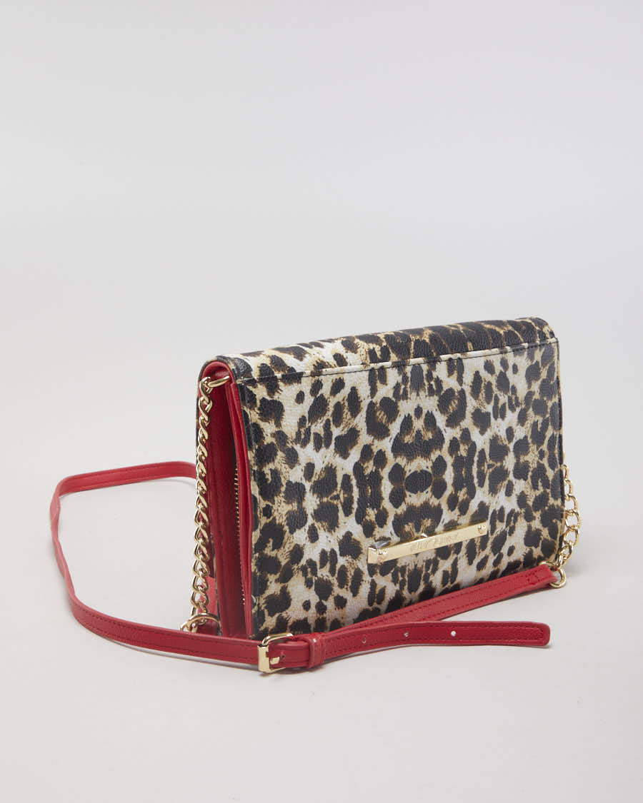 Betsy Johnson Red Detailed Leopard Print Shoulder Bag - O/S