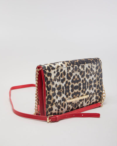 Betsy Johnson Red Detailed Leopard Print Shoulder Bag - O/S