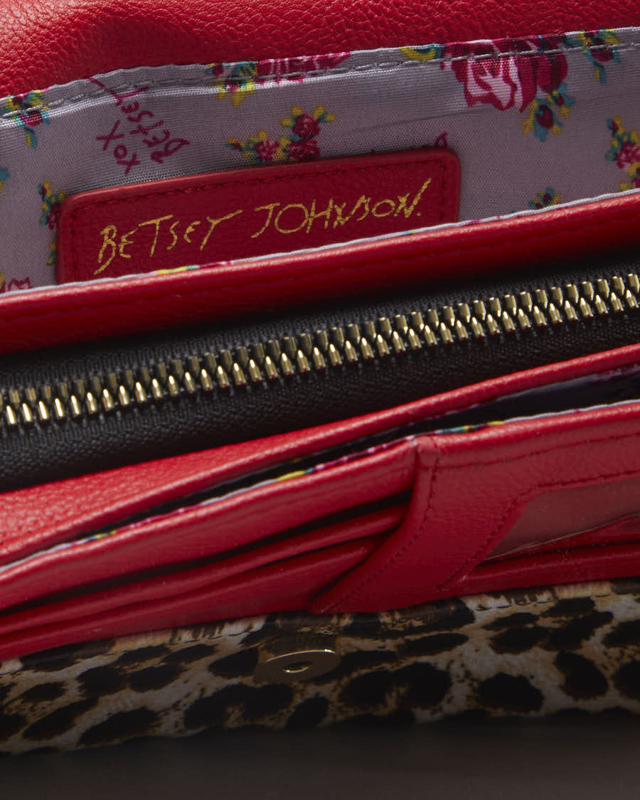 Betsy Johnson Red Detailed Leopard Print Shoulder Bag - O/S