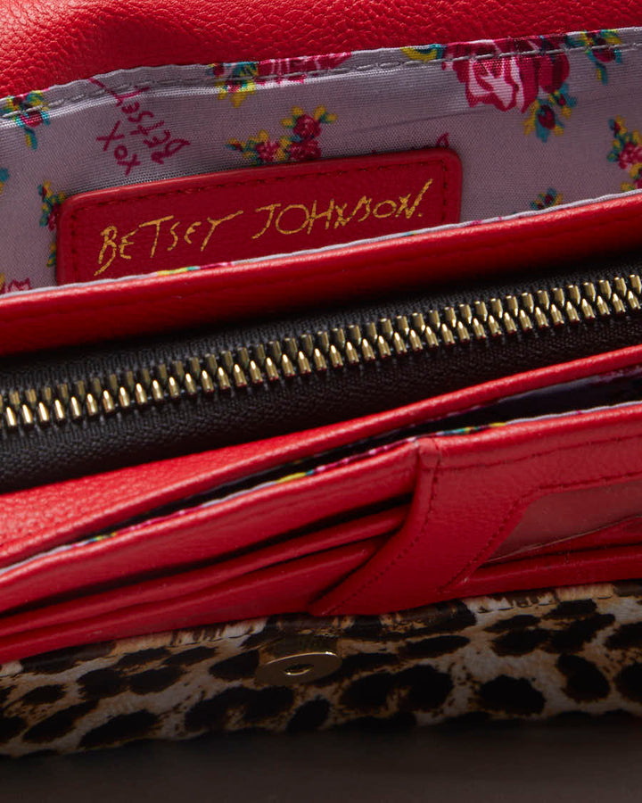 Betsy Johnson Red Detailed Leopard Print Shoulder Bag - O/S