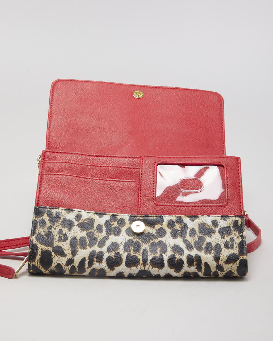 Y2K Betsy Johnson Red Detailed Leopard Print Shoulder Bag - O/S