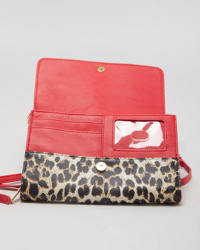 Betsy Johnson Red Detailed Leopard Print Shoulder Bag - O/S