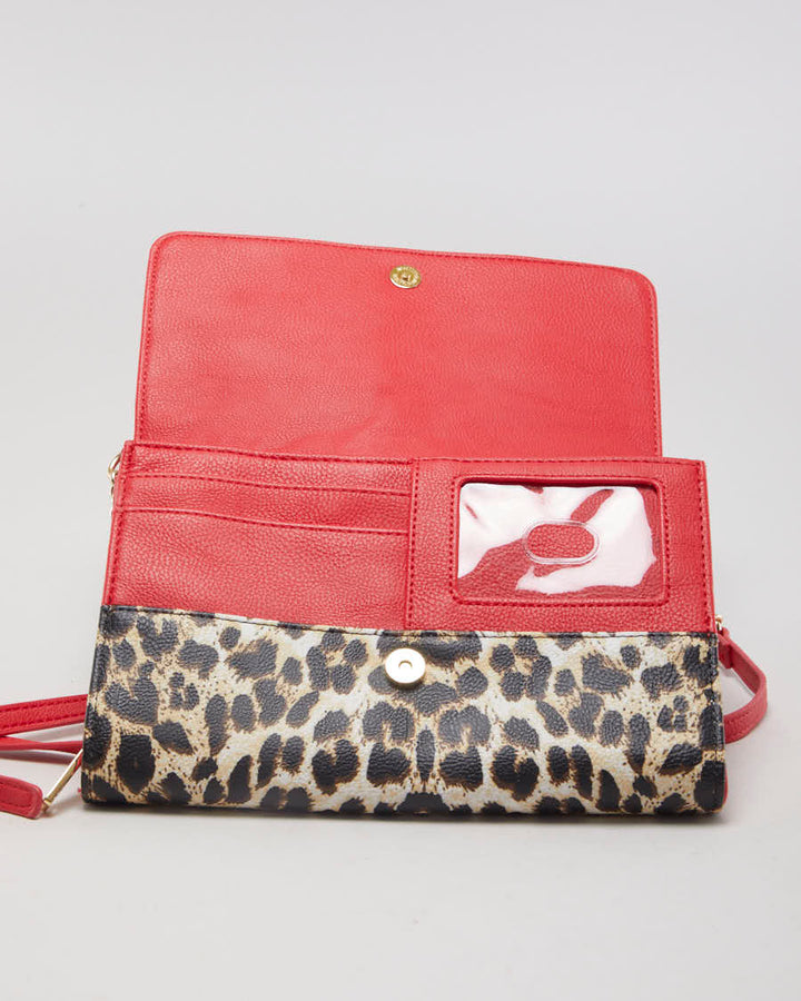 Betsy Johnson Red Detailed Leopard Print Shoulder Bag - O/S