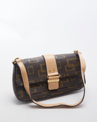 Y2K 00s Guess Brown Pleather Monogram Baguette - O/S