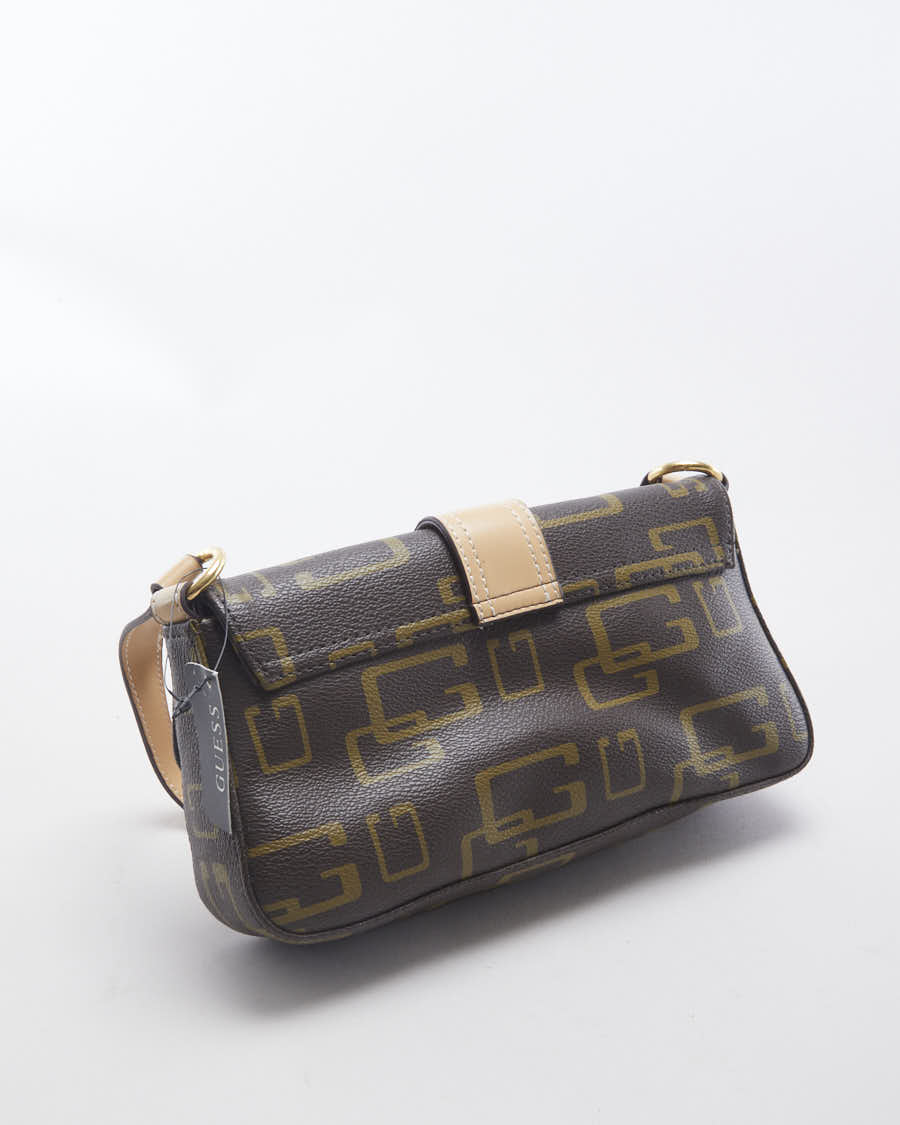 Y2K 00s Guess Brown Pleather Monogram Baguette - O/S