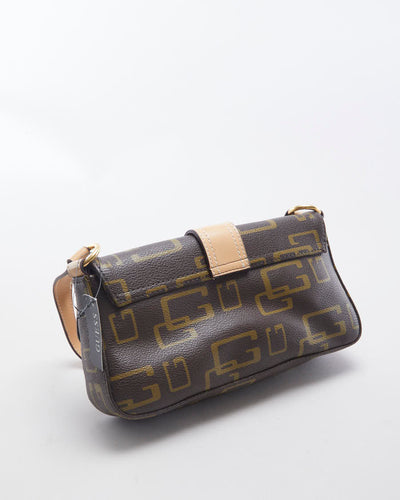 Y2K 00s Guess Brown Pleather Monogram Baguette - O/S