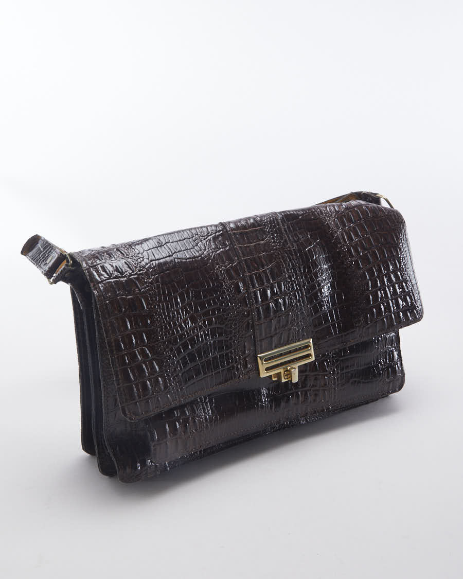 Vintage Brown Reptile Style Handbag - O/S