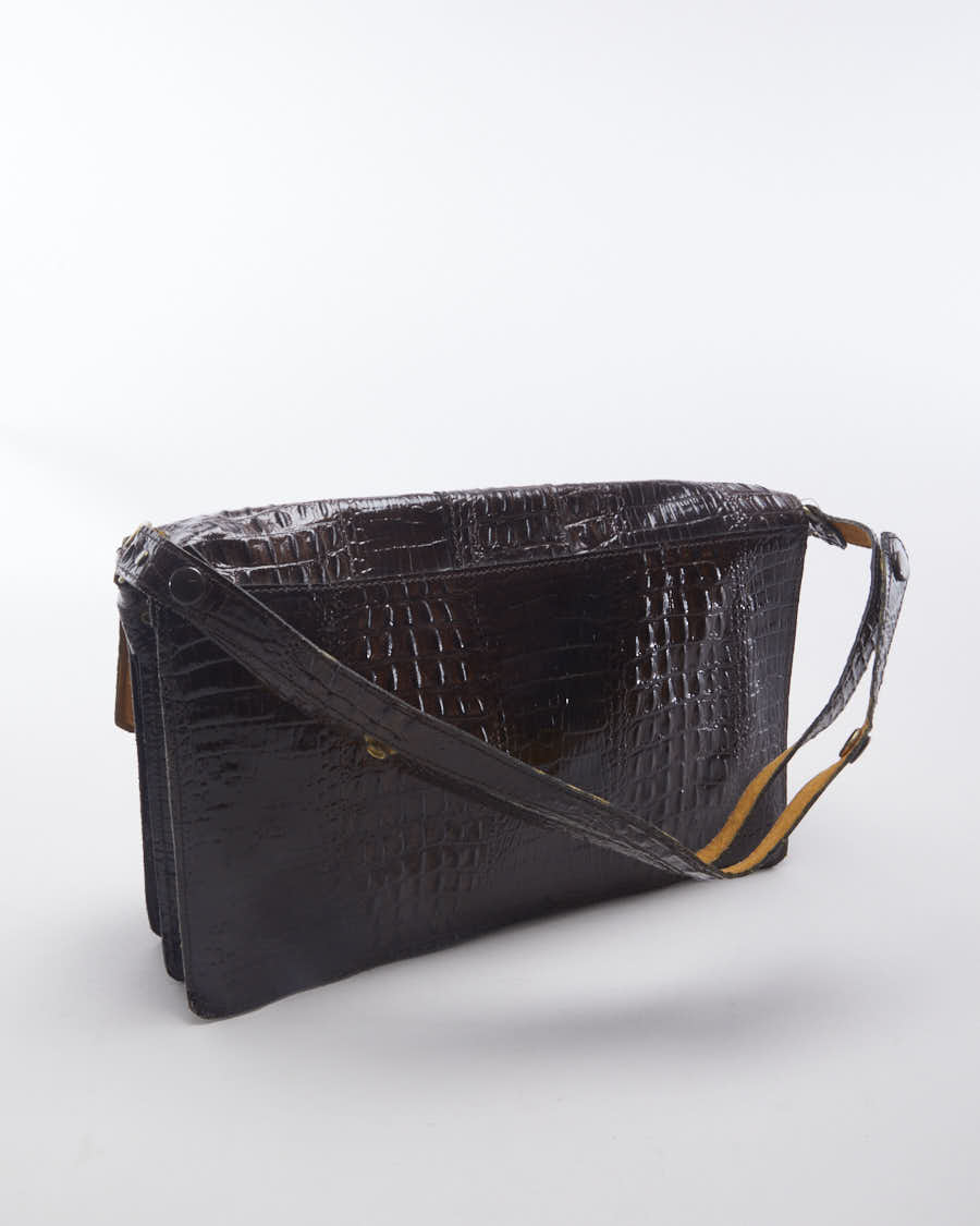 Vintage Brown Reptile Style Handbag - O/S