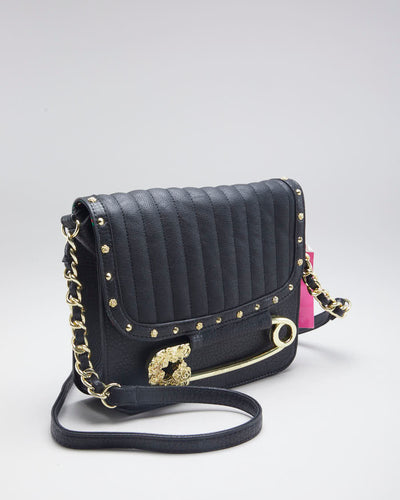 Betsey Johnson Black Pleather Gold Safety Pin Bag - O/S