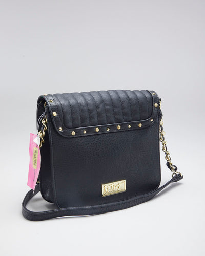 Betsey Johnson Black Pleather Gold Safety Pin Bag - O/S