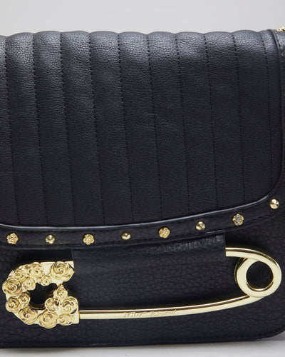 Betsey Johnson Black Pleather Gold Safety Pin Bag - O/S