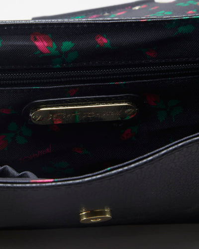Betsey Johnson Black Pleather Gold Safety Pin Bag - O/S