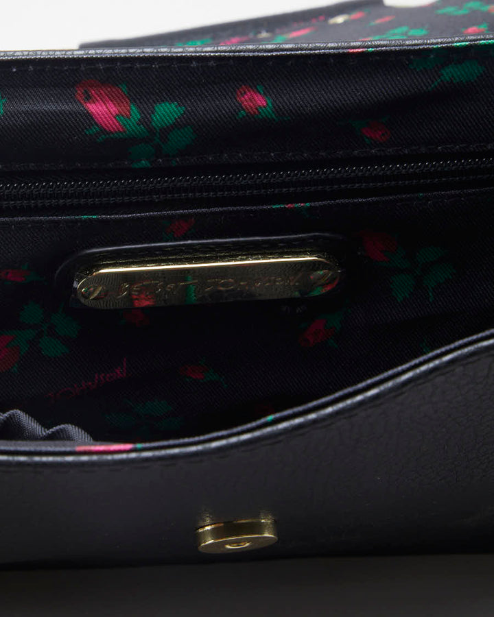 Betsey Johnson Black Pleather Gold Safety Pin Bag - O/S