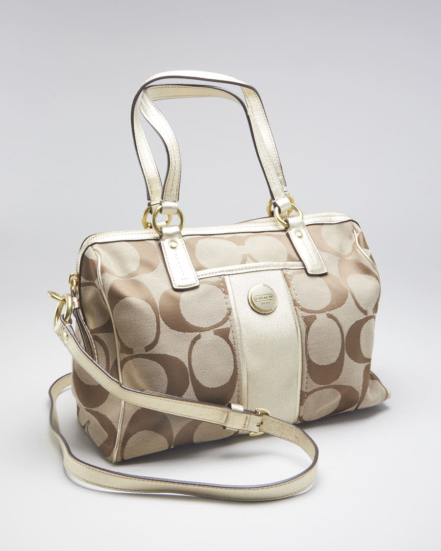 Y2K 00s Coach Brown Monogram &amp; Gold Detail Handbag - O/S
