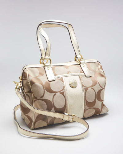 Y2K 00s Coach Brown Monogram & Gold Detail Handbag - O/S