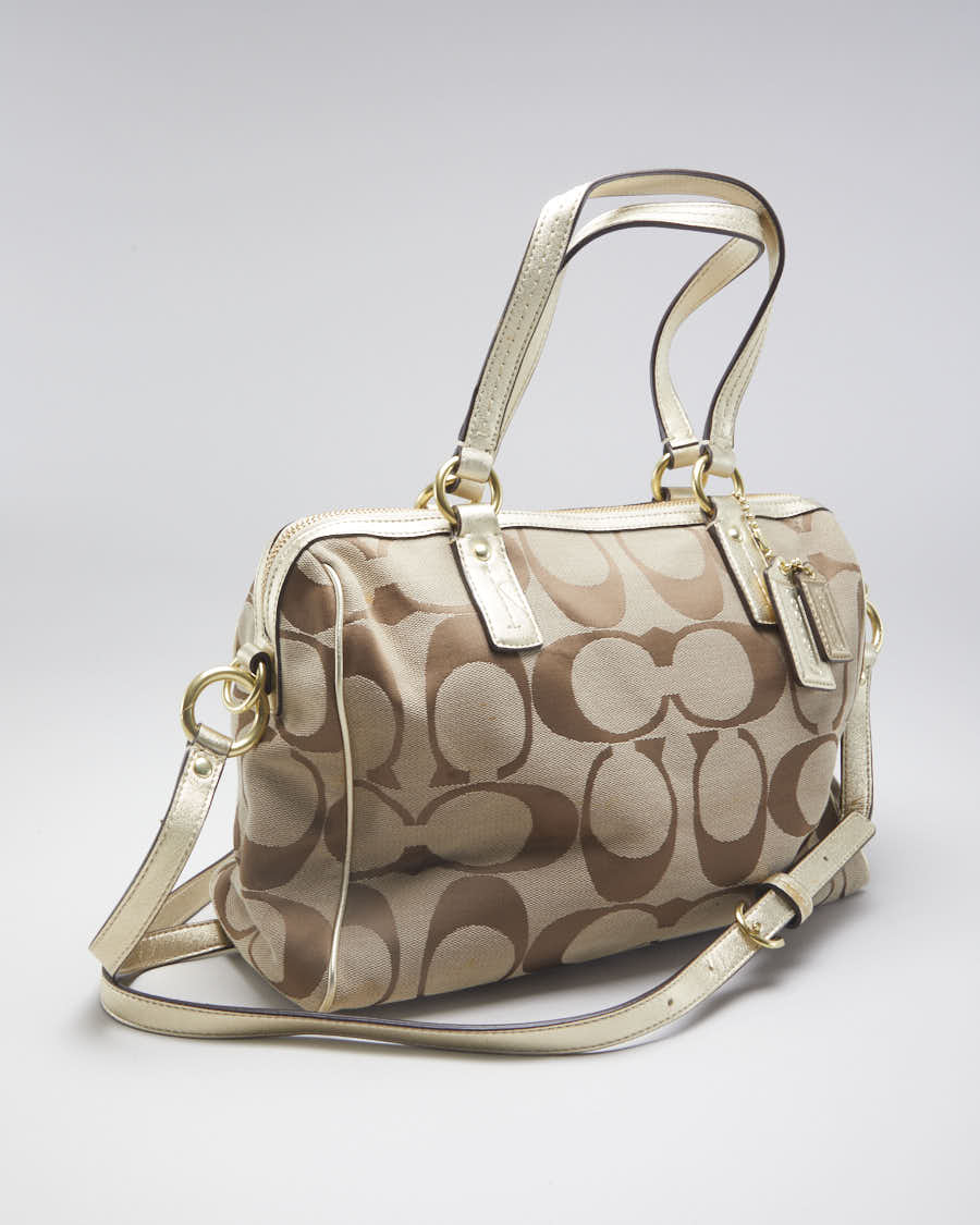Y2K 00s Coach Brown Monogram &amp; Gold Detail Handbag - O/S