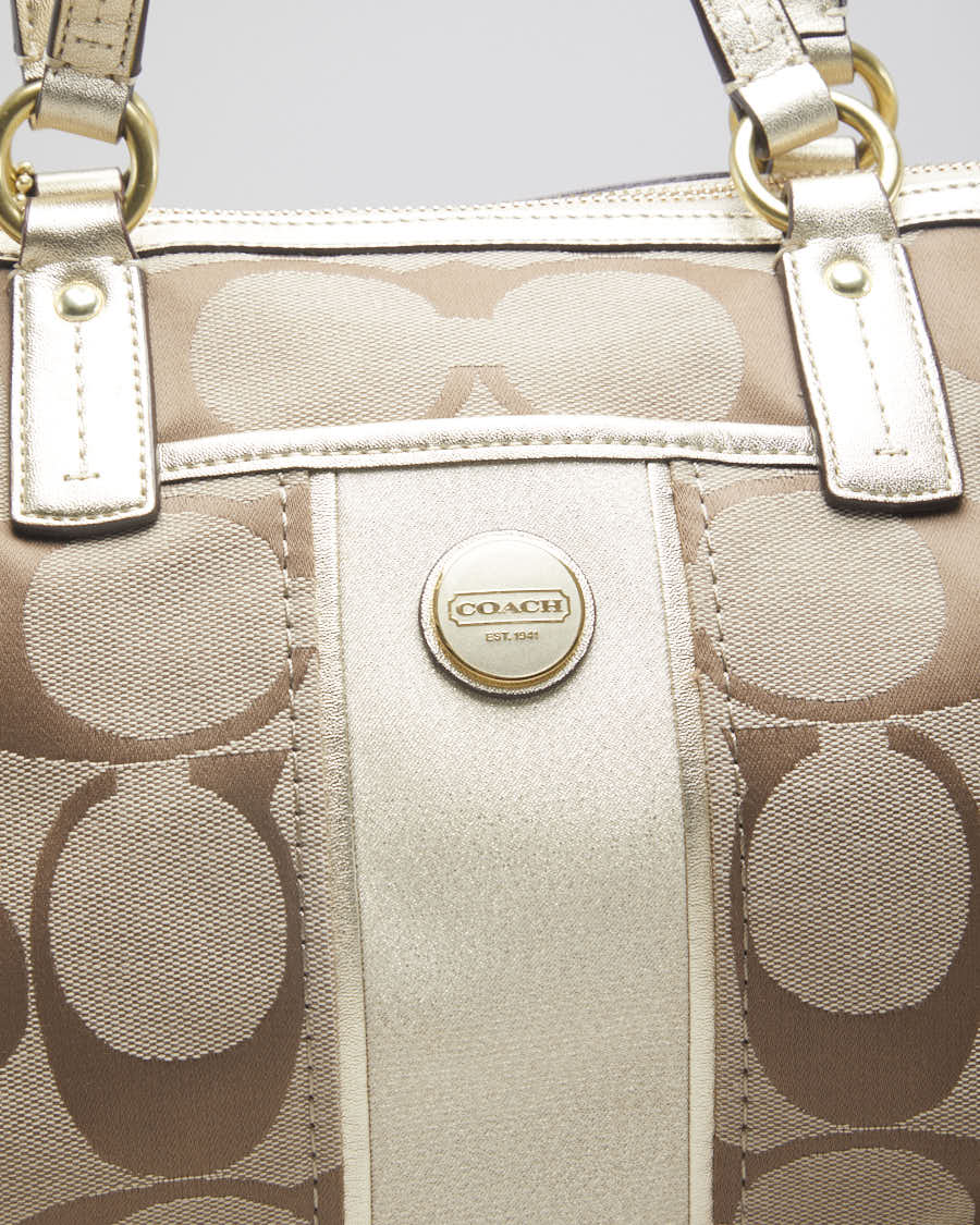 Y2K 00s Coach Brown Monogram &amp; Gold Detail Handbag - O/S