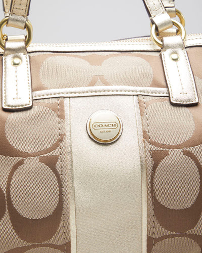 Y2K 00s Coach Brown Monogram & Gold Detail Handbag - O/S