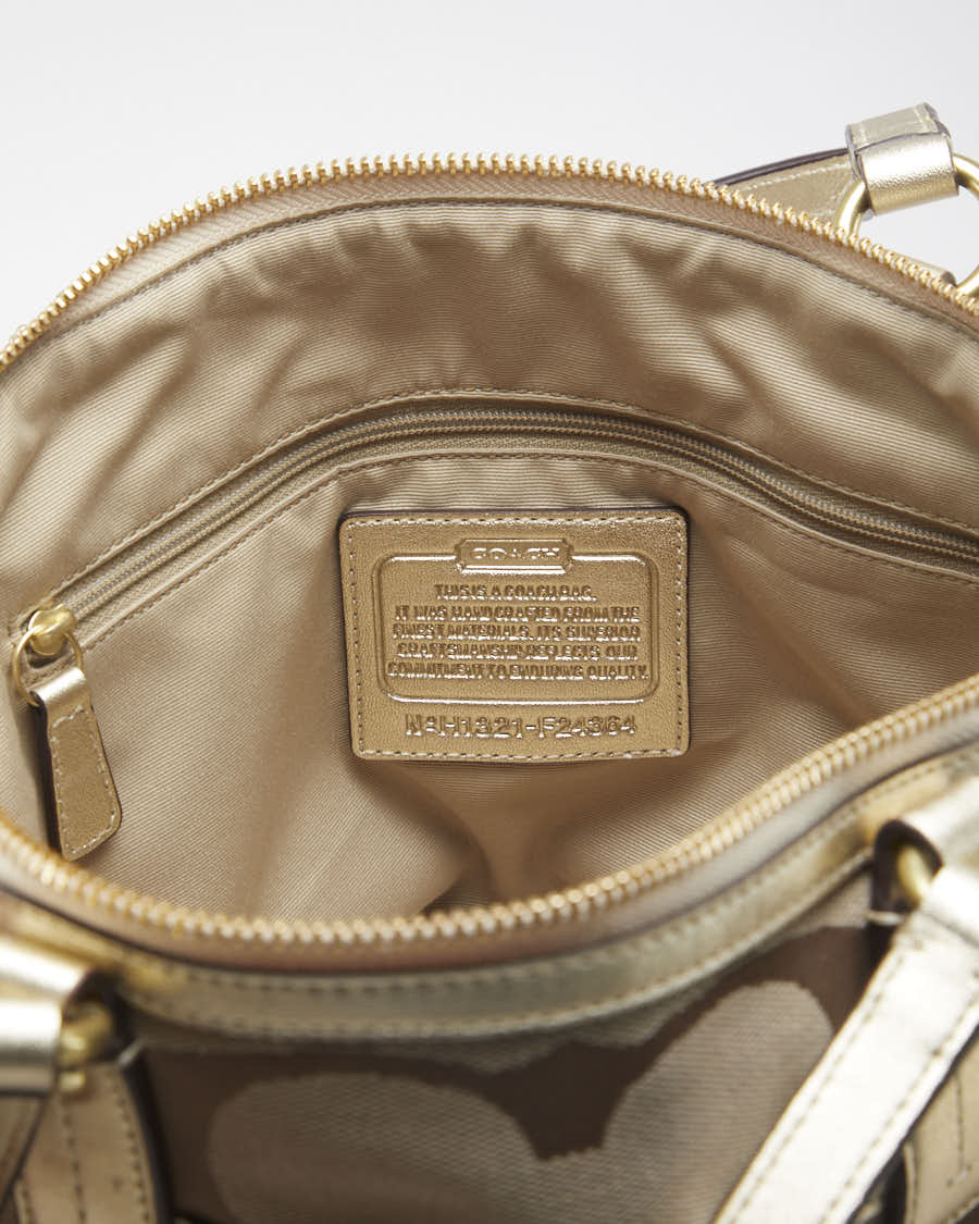 Y2K 00s Coach Brown Monogram & Gold Detail Handbag - O/S