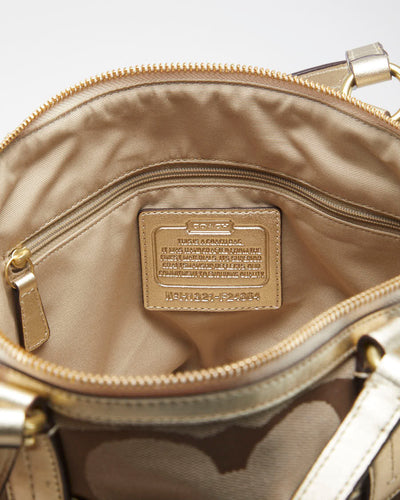 Y2K 00s Coach Brown Monogram & Gold Detail Handbag - O/S