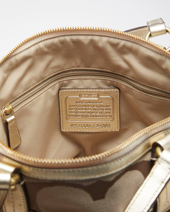 Y2K 00s Coach Brown Monogram & Gold Detail Handbag - O/S