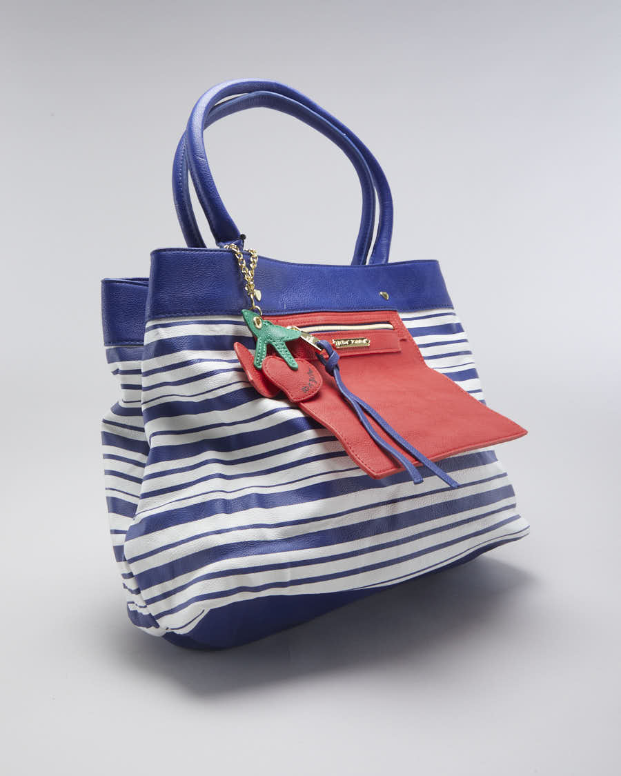 Betsey Johnson Blue & White Stripe Pleather Handbag - O/S