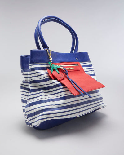 Betsey Johnson Blue & White Stripe Pleather Handbag - O/S