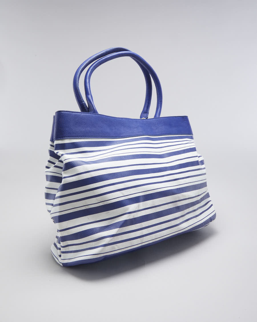 Betsey Johnson Blue & White Stripe Pleather Handbag - O/S