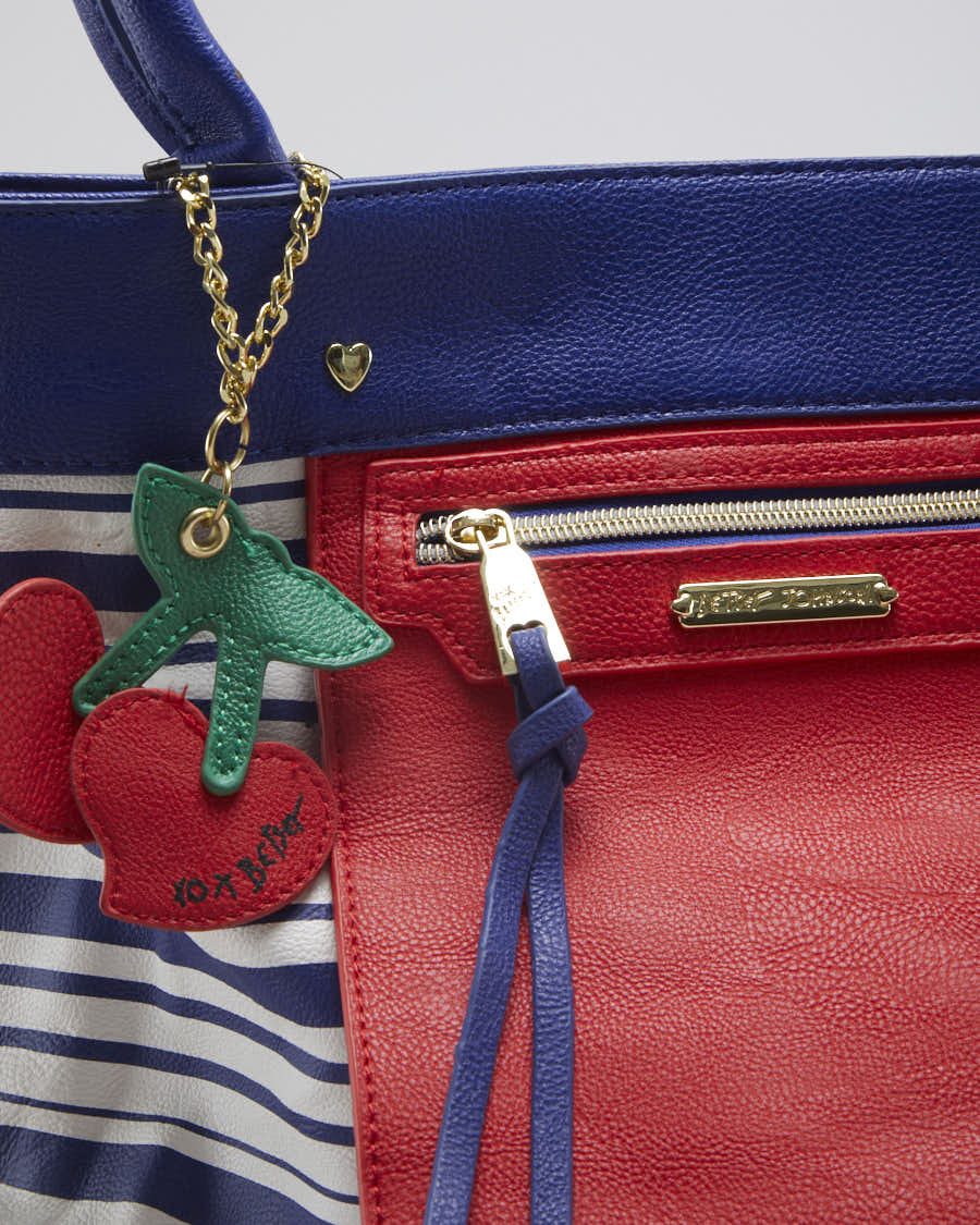 Betsey Johnson Blue &amp; White Stripe Pleather Handbag - O/S