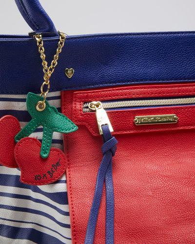 Betsey Johnson Blue & White Stripe Pleather Handbag - O/S