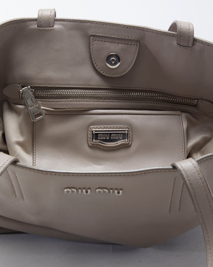 Miu Miu Beige Leather Tote Bag - O/S
