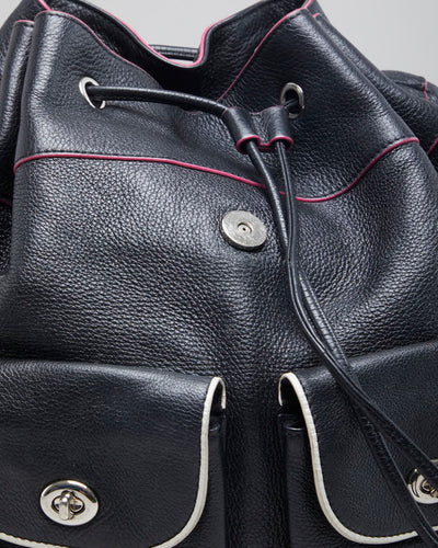 Vintage Black Woman's Billie Leather  Drawstring backpack.