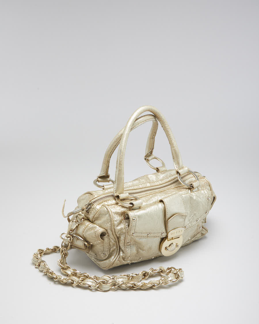 Woman's Vintage Gold Guess Bag With Chain Strap Detail