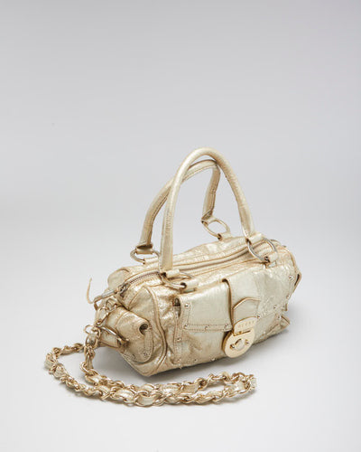 Woman's Vintage Gold Guess Bag With Chain Strap Detail