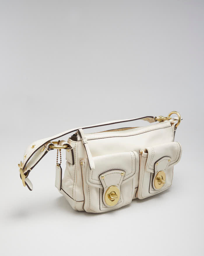 Vintage Y2K Womens Cream Leather Coach Handbag