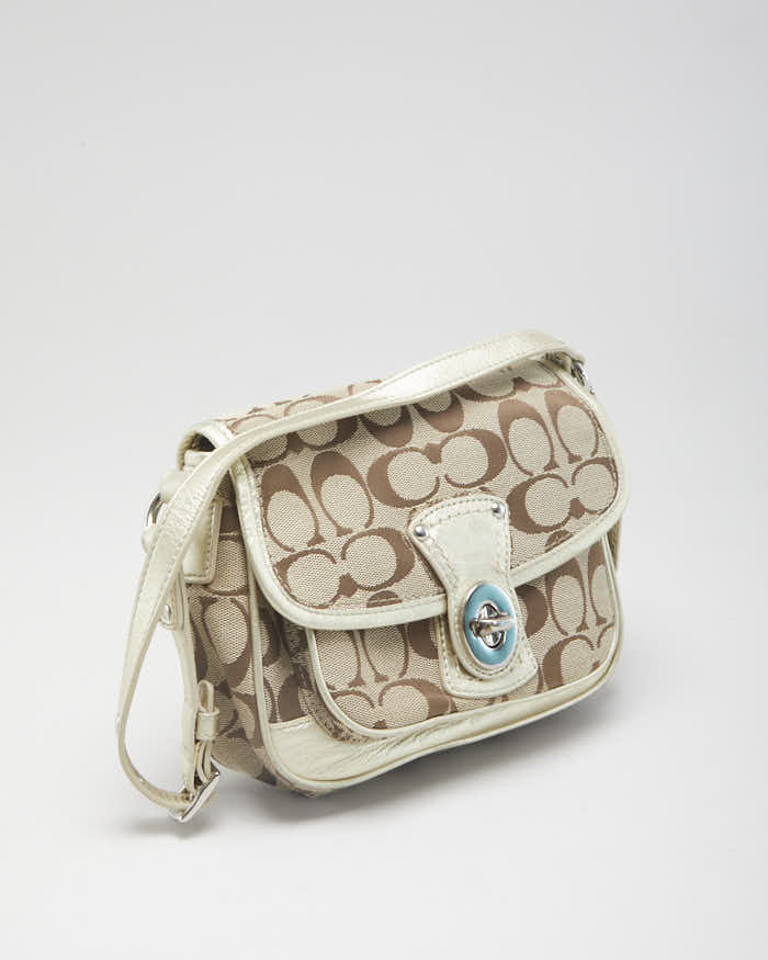 Y2K 00s Women's Cream Coach Monogram Shoulder Mini Bag