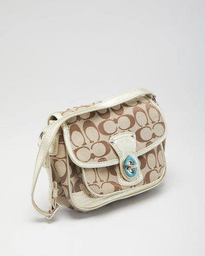Y2K 00s Women's Cream Coach Monogram Shoulder Mini Bag