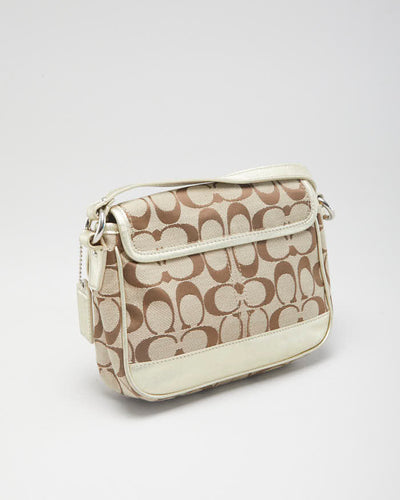 Y2K 00s Women's Cream Coach Monogram Shoulder Mini Bag